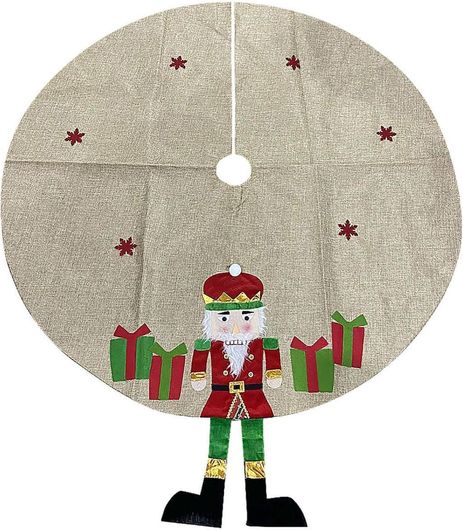 Χριστουγεννιάτικη Ποδιά Δέντρου Xmasfest Καρυοθραύστης Στρογγυλό Λινάτσα 120x140cm Μπεζ