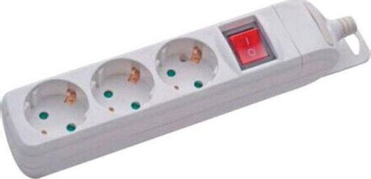 Πολύπριζο Eurolamp 147-62025 3 Θέσεων με Διακόπτη Σκέτο Λευκό