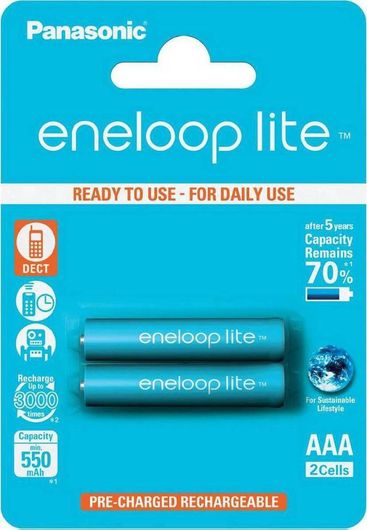 Panasonic Eneloop Lite Επαναφορτιζόμενες Μπαταρίες AAA Ni-MH 550mAh 1.2V 2τμχ