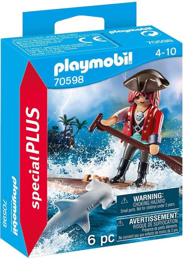 Playmobil Pirates Πειρατής με Σχεδία & Σφυροκέφαλος Καρχαρίας για 4+ Ετών #70598