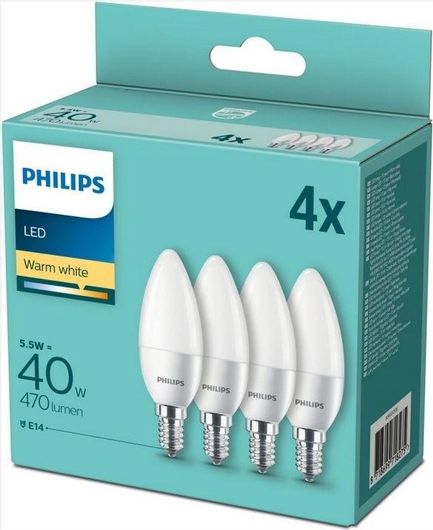 Philips Λάμπες LED Κερί B35 Θερμό Λευκό 470lm 4τμχ E14/5,5W/220-240V2700K 106x35mm