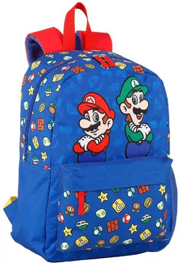 Σχολική Τσάντα Δημοτικού Super Mario Bros Mario and Luigi 41cm Μπλε