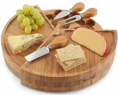 Πλατώ Σερβιρίσματος Τυριών VonShef 1000135 Ξύλινο με Μαχαίρια & Πιρούνι Τυριού 33x33x6cm 4τμχ