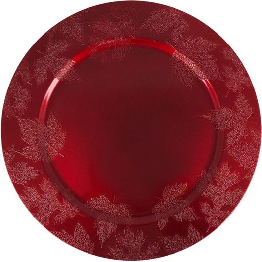 Χριστουγεννιάτικο Διακοσμητικό Τραπεζιού 116-11602 Πιατέλα Πλαστική Φύλλα 33cm Κόκκινο