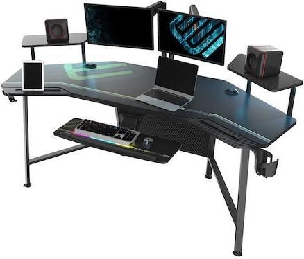Γραφείο Gaming Eureka Ergonomic ERK-AED-E70B με Μεταλλικά Πόδια 180x76x74cm Μαύρο