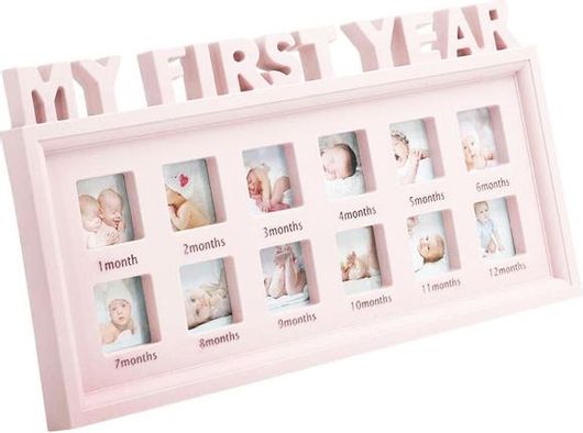 Κορνίζα SDS-18175 My First Year με 12 Θέσεις Φωτογραφιών 40x20cm Ροζ