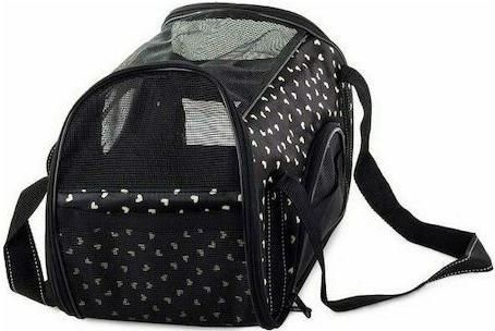 Τσάντα Μεταφοράς Κατοικιδίου με Μοτίβο Καρδιές 41x23x27cm σε Mαύρο Χρώμα