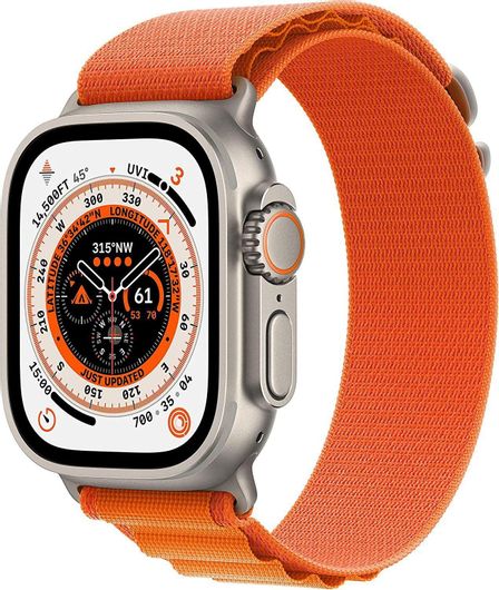 Apple Watch Ultra Titanium 49mm Αδιάβροχο με eSIM & Παλμογράφο Orange Alpine Loop Small