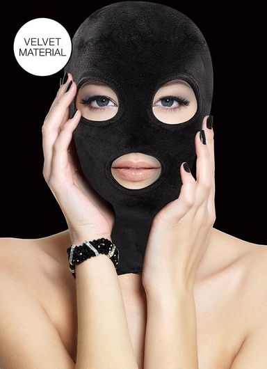 Μάσκα Ouch! Full Face με Άνοιγμα σε Στόμα & Μάτια Velvet & Velcro Μαύρο