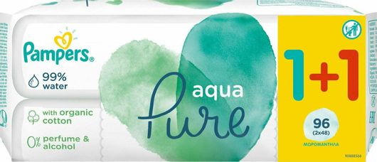 Μωρομάντηλα Pampers Pure Aqua Υποαλλεργικά με 99% Νερό, χωρίς Οινόπνευμα & Άρωμα 2x48τμχ