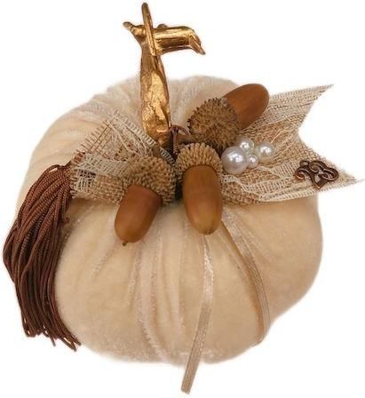 Χριστουγεννιάτικο Γούρι Melia Κολοκύθα Μεγάλη Επιτραπέζιο από Ύφασμα Λευκό