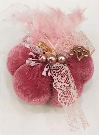 Χριστουγεννιάτικο Γούρι Melia Κολοκύθα Μικρή Επιτραπέζιο από Ύφασμα Ροζ