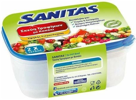 Φαγητοδοχεία Sanitas Plastic Ware Rect 1419ml Πλαστικά Κατάλληλα για Φούρνο Μικροκυμάτων 1419ml Σετ 2τμχ Μπλε