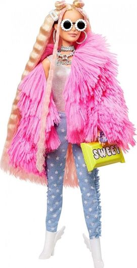 Κούκλα Barbie Mattel Extra Fluffy Pink Jacket για 3+ Ετών