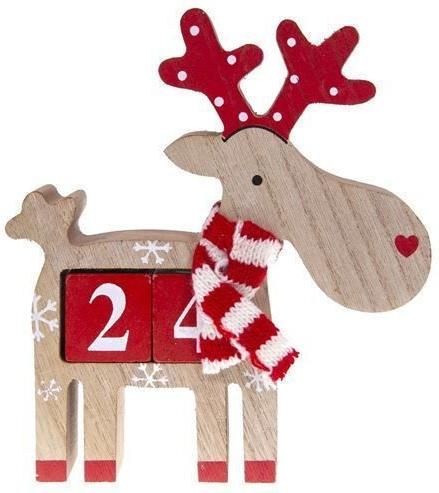 Χριστουγεννιάτικο Διακοσμητικό Τάρανδος Ημερολόγιο Ξύλινο 15x17cm Κόκκινο