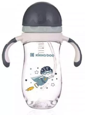 Παιδικό Ποτηράκι Kikka Boo με Καλαμάκι για 12+ Μηνών 300ml Γκρι