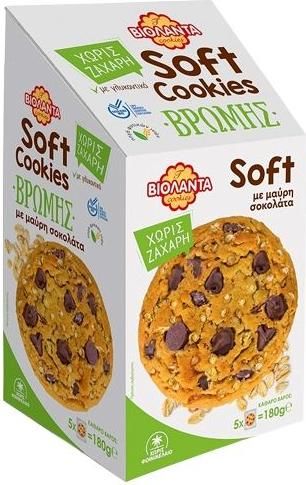 Μπισκότα Βρώμης Βιολάντα Soft Cookies Χωρίς Ζάχαρη με Μαύρη Σοκολάτα 180gr