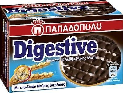 Μπισκότα Παπαδοπούλου Digestive με Επικάλυψη Μαύρης Σοκολάτας 200gr