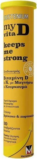 Menarini Sustenium My Vita D Keeps Me Strong Βιταμίνη για Ενίσχυση του Ανοσοποιητικού & την Υγεία των Οστών Βερίκοκο Πορτοκάλι 20 αναβράζοντα δισκία