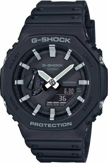 Ανδρικό Ρολόι Casio G-Shock GA-2100-1AER Χρονογράφος  με Καουτσούκ Λουράκι Μαύρο