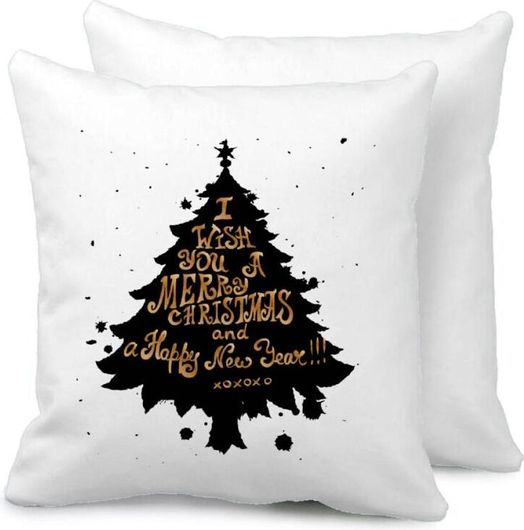 Χριστουγεννιάτικο Διακοσμητικό Μαξιλάρι Tree I Wish You A Merry Christmas & A Happy New Year 40x40cm Λευκό