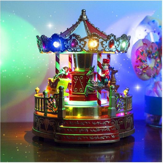 Χριστουγεννιάτικο Διακοσμητικό Καρουζελ  Fun World Φωτιζόμενο με Μουσική & Κίνηση 22.5x18x20cm Κόκκινο