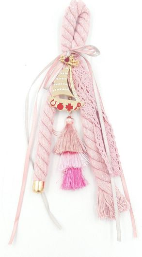 Χριστουγεννιάτικο Γούρι 301-136 Χρυσό Καραβάκι με Ροζ Κορδέλα