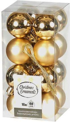 Χριστουγεννιάτικες Μπάλες Πλαστικό Σετ 16τμχ Χρυσό