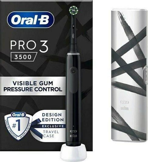 Ηλεκτρική Οδοντόβουρτσα Oral-B Pro 3 3500 Design Edition με Χρονομετρητή & Θήκη Ταξιδίου Μαύρο