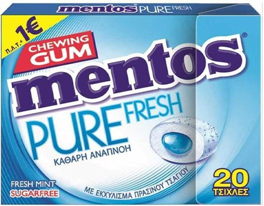 Τσίχλες Mentos Pure Fresh με Γεύση Μέντα Με Εκχύλισμα Πράσινου Τσαγιού Χωρίς Ζάχαρη 30gr