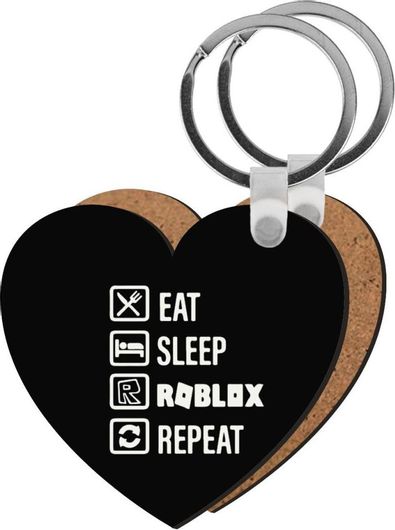 Μπρελόκ Koupakoupa Eat Sleep Roblox Repeat Ξύλινο Καρδιά