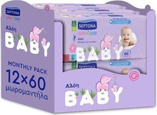 Μωρομάντηλα Septona Calm N' Care χωρίς Οινόπνευμα & Parabens με Aloe Vera 12x60τμχ