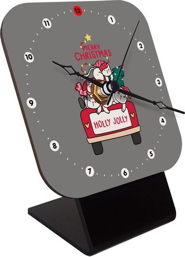 Επιτραπέζιο Ρολόι Koupakoupa Merry Christmas Cats In Car Ξύλινο 10cm Γκρι