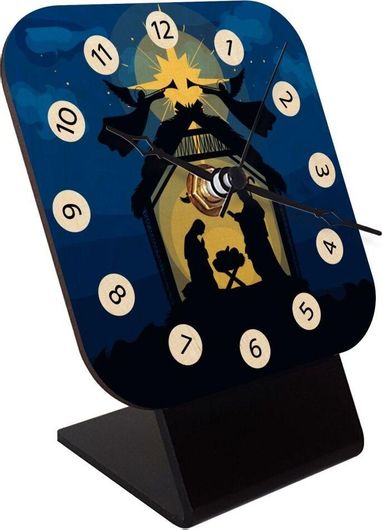 Επιτραπέζιο Ρολόι Koupakoupa Η Γέννηση Του Ιησού Φάτνη Ξύλινο Φυσικό 10cm Μπλε