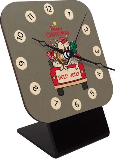 Επιτραπέζιο Ρολόι Koupakoupa Merry Christmas Cats In Car Ξύλινο Φυσικό 10cm Γκρι