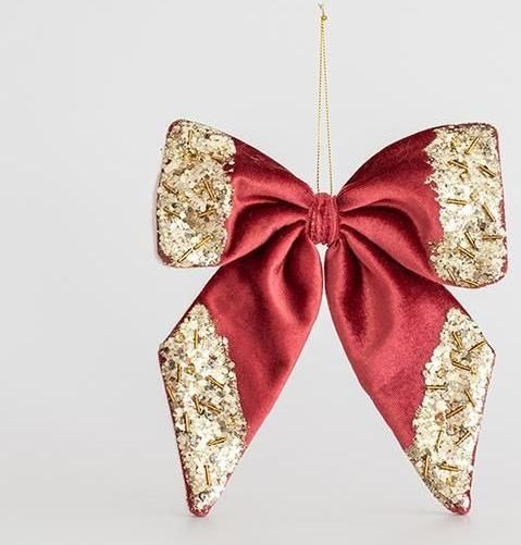 Χριστουγεννιάτικο Στολίδι Φιόγκος Eurolamp Βελούδινος με Glitter 20x20cm Μπορντώ 