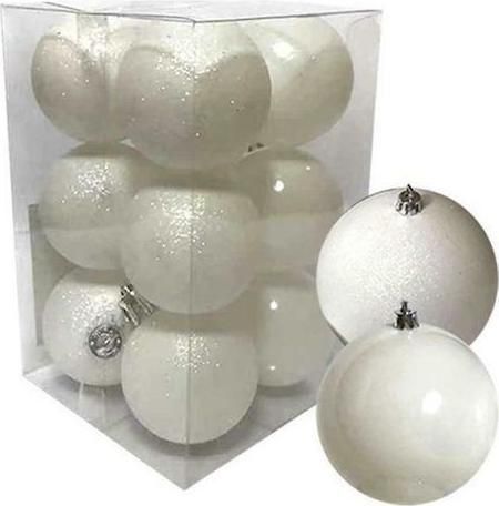 Χριστουγεννιάτικη Μπάλα XMASfest Πλαστικό 4cm Σετ 12τμχ Λευκό