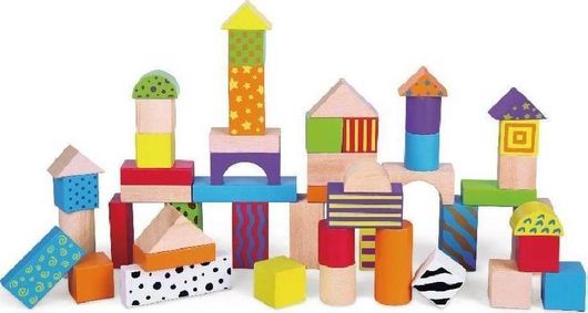Τουβλάκια Viga Toys Ξύλινα Σετ 18x18x18cm 50τμχ Πολύχρωμο για 2+ Ετών