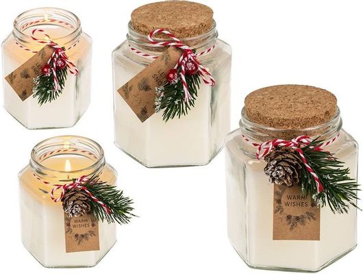 Χριστουγεννιάτικο Κερί Αρωματικό Γυάλινο με Καπάκι από Φελλό 9x10 cm