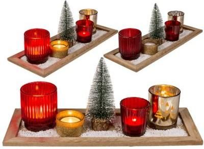 Χριστουγεννιάτικο Κερί Σετ 4 Τμχ & Ξύλινος Δίσκος & Δεντράκι