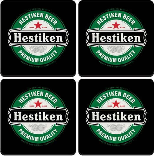 Σουβέρ Koupakoupa Hestiken Beer Ξύλινα Τετράγωνα Σετ 4τμχ 9cm Μαύρο-Πράσινο