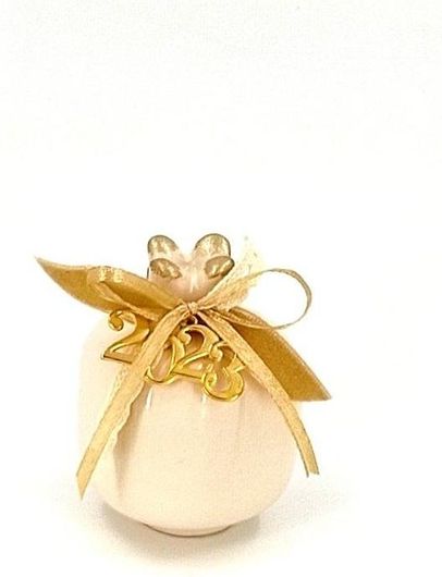 Γούρι Ρόδι με Έτος 2023 Κεραμικό 7cm Χρυσό/Εκρου