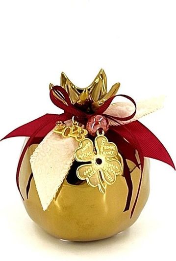 Γούρι Ρόδι με Διακοσμητικό Φυλλαράκι Τύχης Κεραμικό 10cm Χρυσό