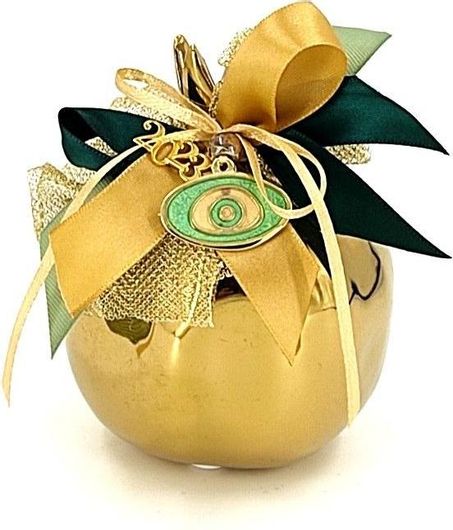 Γούρι Ρόδι με Διακοσμητικό Ματάκι Κεραμικό 11cm Πράσινο/Χρυσό 