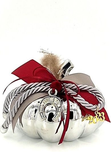 Γούρι Κολοκύθα με Διακοσμητικό Πέταλο Κεραμικό 11x8cm Γκρι/Κόκκινο