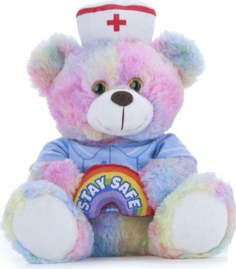 Λούτρινο Αρκουδάκι Νοσοκόμα Stay Safe Ουράνιο Τόξο 26cm 3+ Ετών