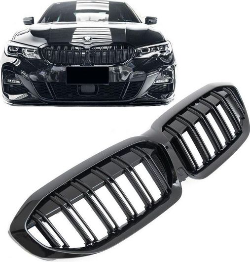 Καρδιές Μάσκας Carner για BMW Σειρά 3 G20 / G21 19+ M4 Look με Διπλή Γρίλια 1τμχ Μαύρο Γυαλιστερό