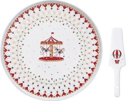Χριστουγεννιάτικη Τουρτιέρα Marva 1112CHWO Πορσελάνινη Φ32cm Πολύχρωμο