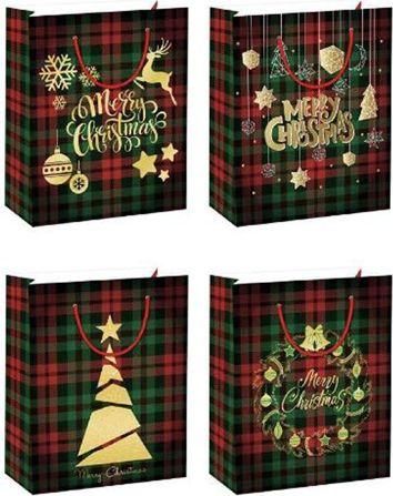 Χριστουγεννιάτικη Τσάντα Δώρου 95745 Χάρτινη 32x26x105cm Σετ 12τμχ Μαύρο