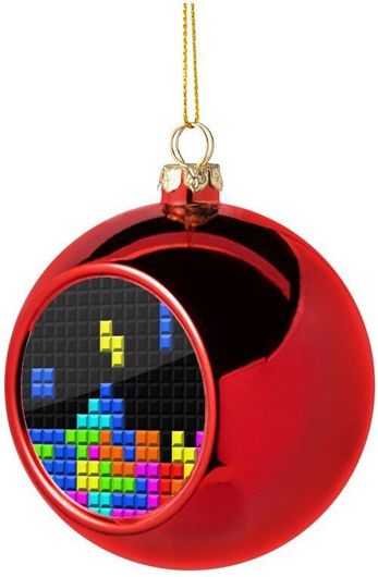 Χριστουγεννιάτικη Μπάλα Tetris Blocks Πλαστική 8cm Κόκκινο
